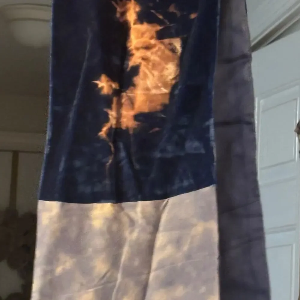 Eugenia Vazanno Velvet & Silk Scarf Blue Two Sided Fabric 46x8 Mixed Media